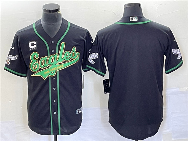 Philadelphia Eagles Blank Black With C Patch Cool Base Stitched Baseball Jersey